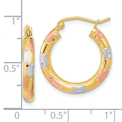 14K Gelb & Rhodium mit Weiß und Rose Poliert Satiniert Diamantiert Creolen