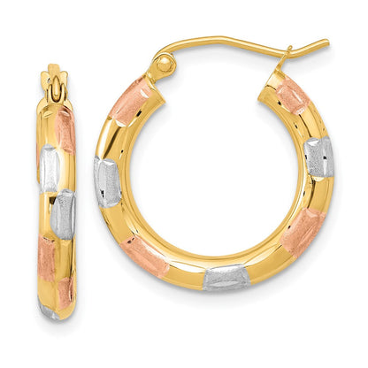 14K Gelb & Rhodium mit Weiß und Rose Poliert Satiniert Diamantiert Creolen