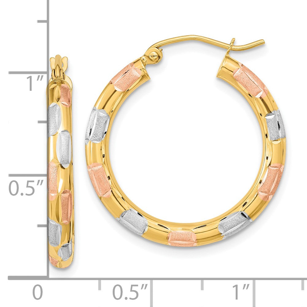 14K Gelb & Rhodium mit Weiß und Rose Poliert Satiniert Diamantiert Creolen
