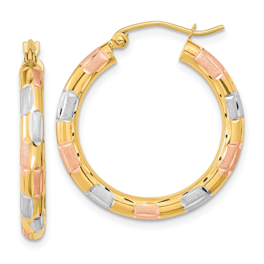 14K Gelb & Rhodium mit Weiß und Rose Poliert Satiniert Diamantiert Creolen