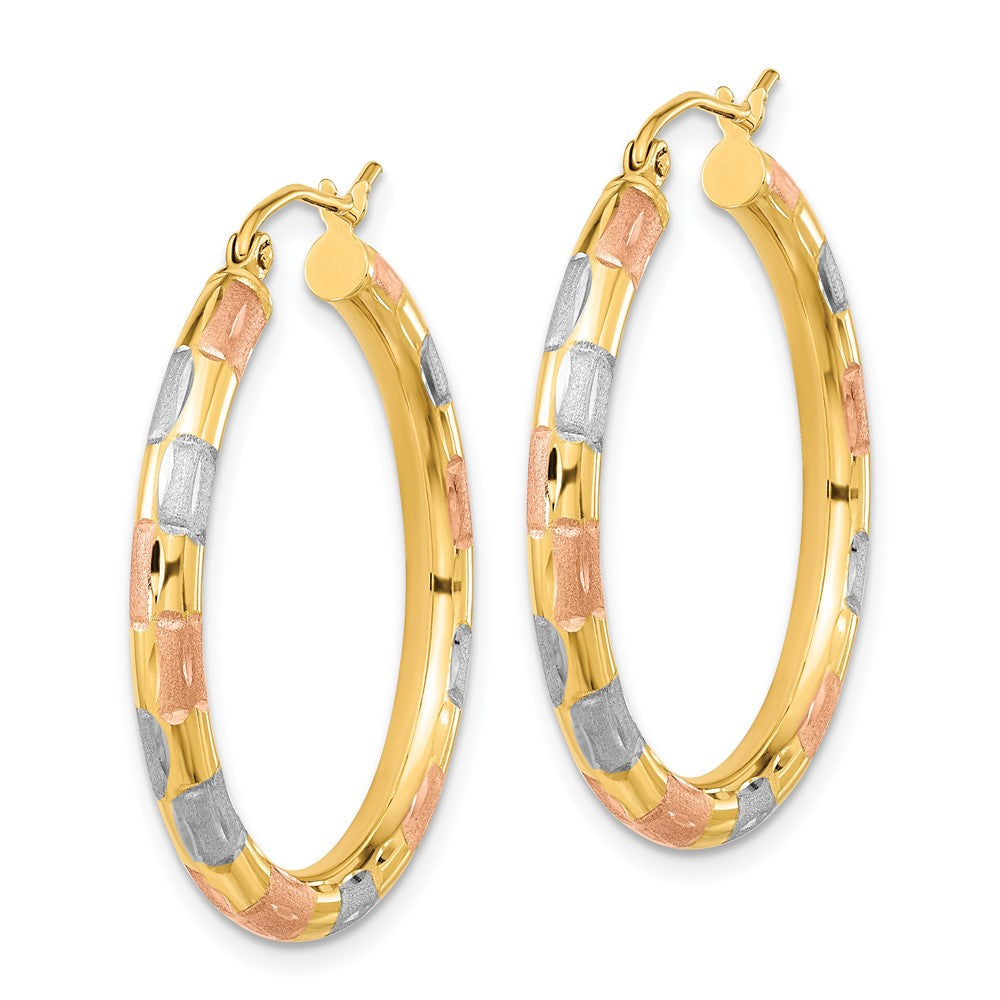 14K Gelb & Rhodium mit Weiß und Rose Poliert Satiniert Diamantiert Creolen