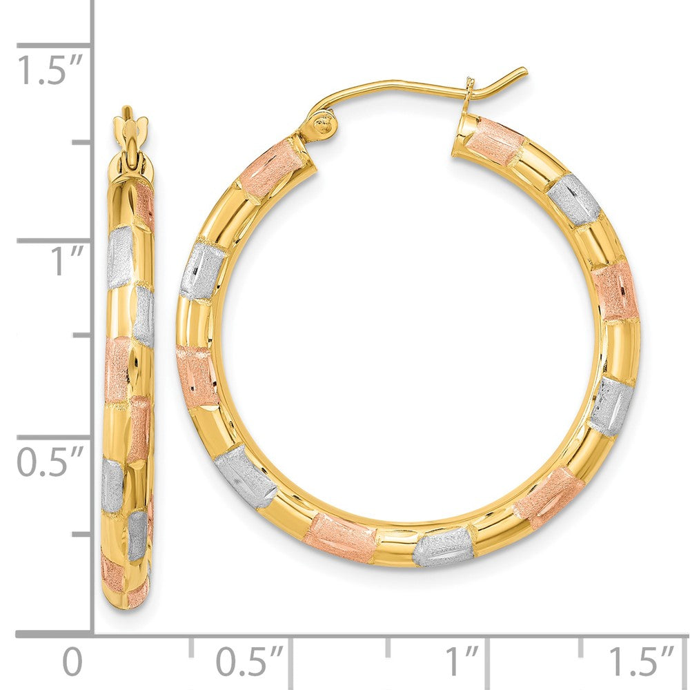 14K Gelb & Rhodium mit Weiß und Rose Poliert Satiniert Diamantiert Creolen