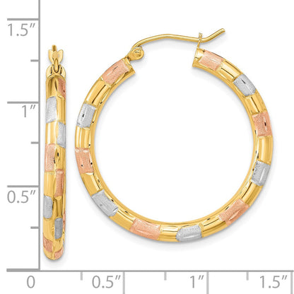 14K Gelb & Rhodium mit Weiß und Rose Poliert Satiniert Diamantiert Creolen