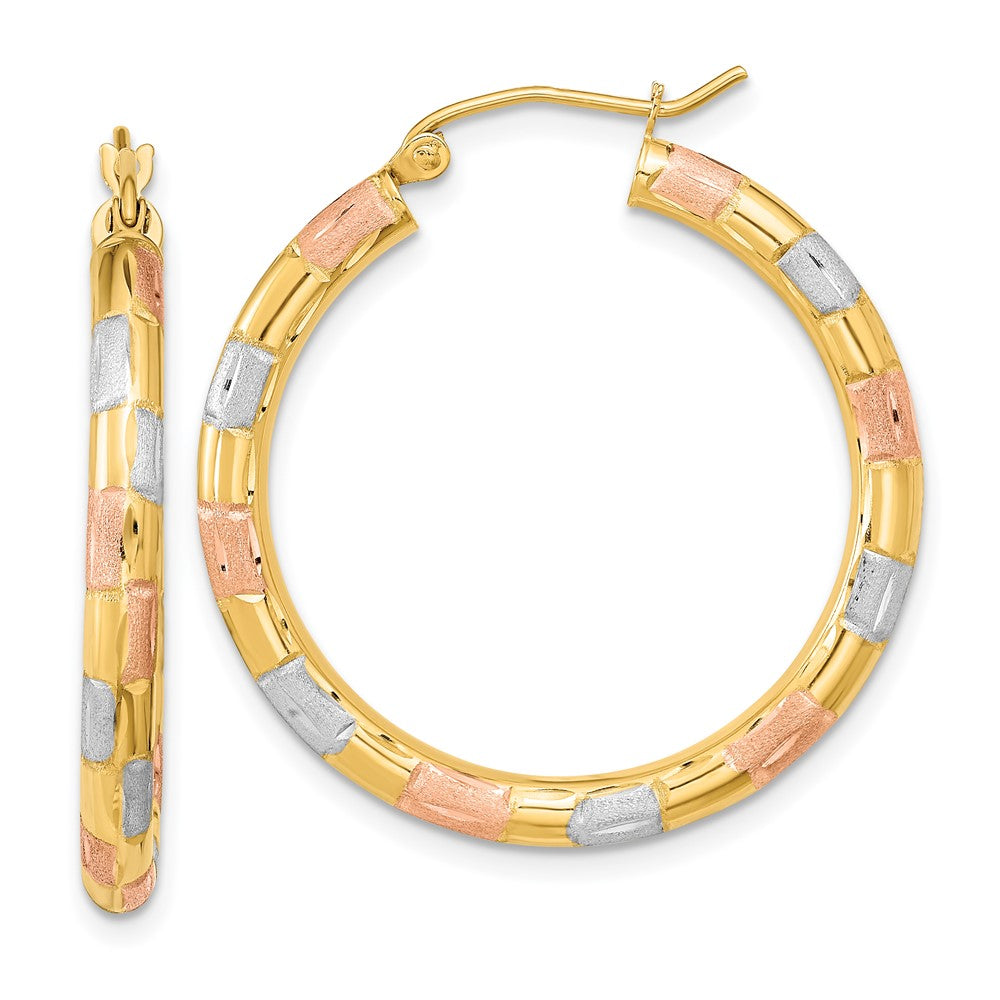 14K Gelb & Rhodium mit Weiß und Rose Poliert Satiniert Diamantiert Creolen