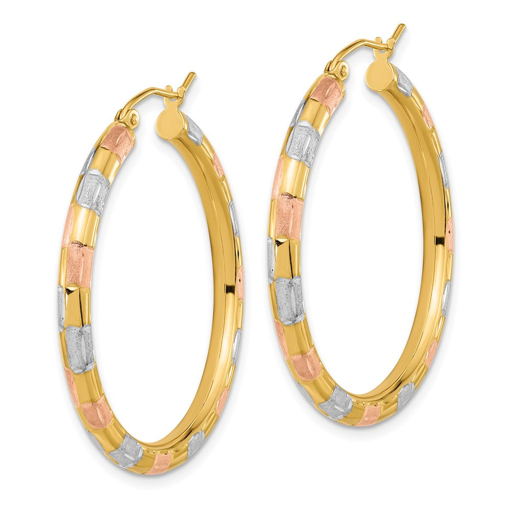 14K Gelb & Rhodium mit Weiß und Rose Poliert Satiniert Diamantiert Creolen