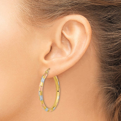 14K Gelb & Rhodium mit Weiß und Rose Poliert Satiniert Diamantiert Creolen