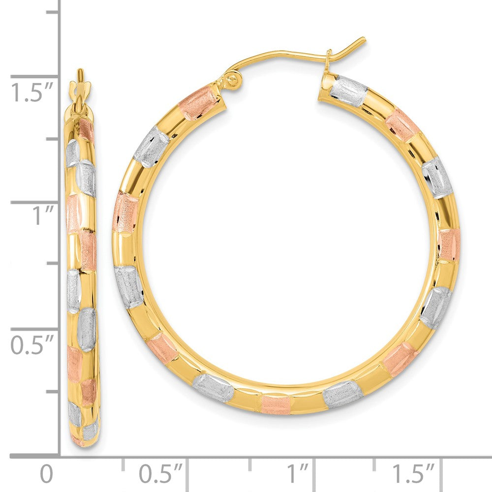 14K Gelb & Rhodium mit Weiß und Rose Poliert Satiniert Diamantiert Creolen