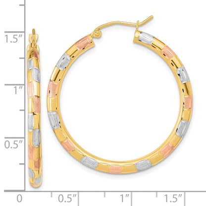 14K Gelb & Rhodium mit Weiß und Rose Poliert Satiniert Diamantiert Creolen