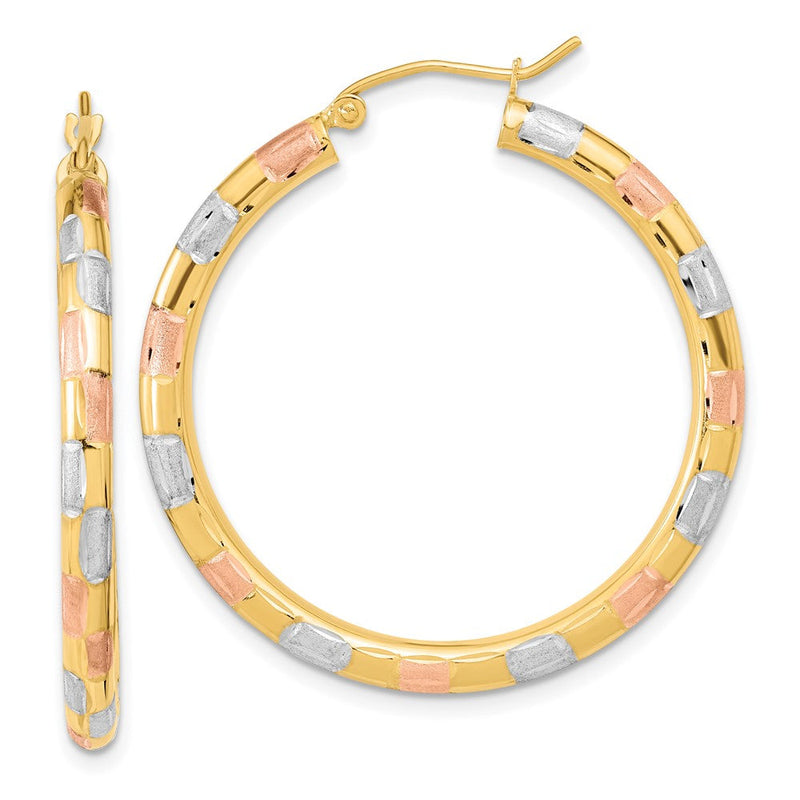 14K Gelb & Rhodium mit Weiß und Rose Poliert Satiniert Diamantiert Creolen