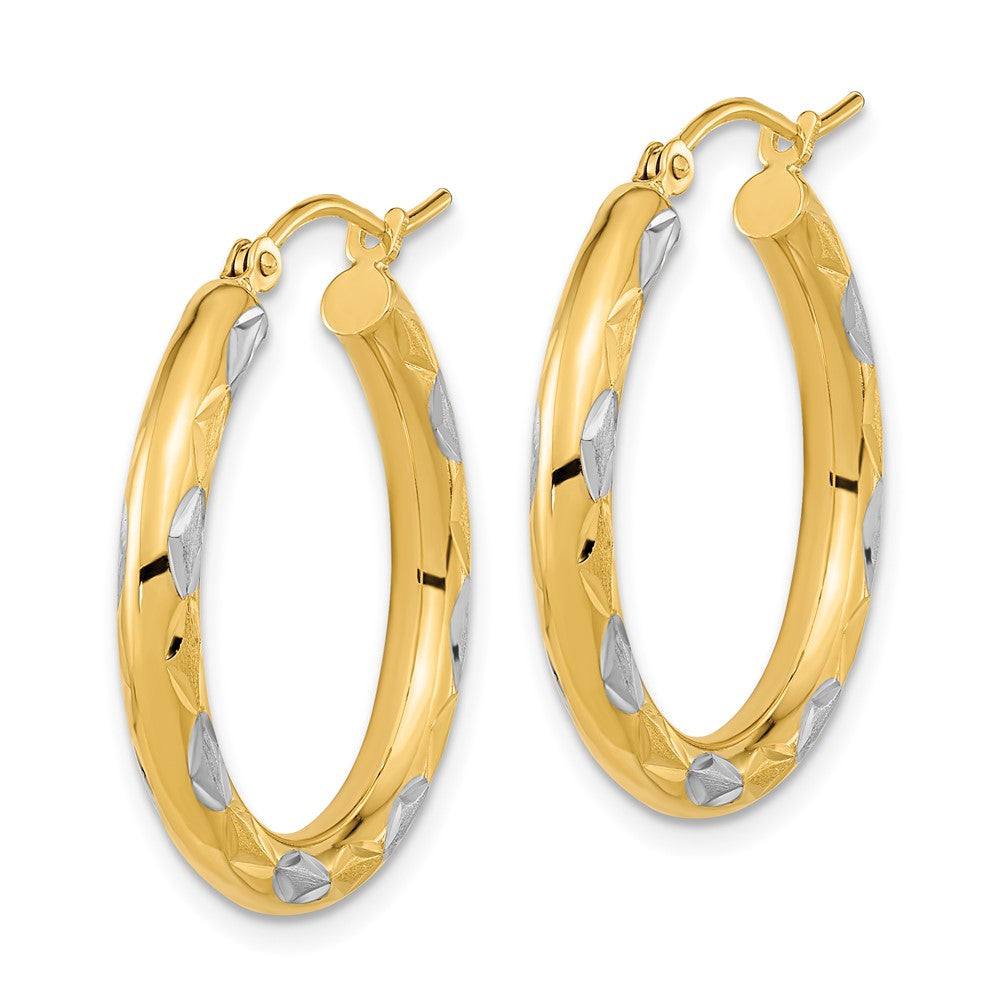 14K Gelb & Rhodium Weiß Poliert Satiniert und Diamantiert Creolen