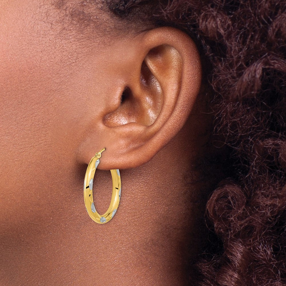 14K Gelb & Rhodium Weiß Poliert Satiniert und Diamantiert Creolen