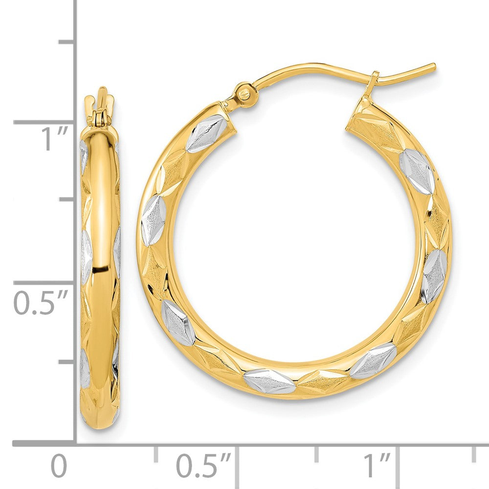 14K Gelb & Rhodium Weiß Poliert Satiniert und Diamantiert Creolen