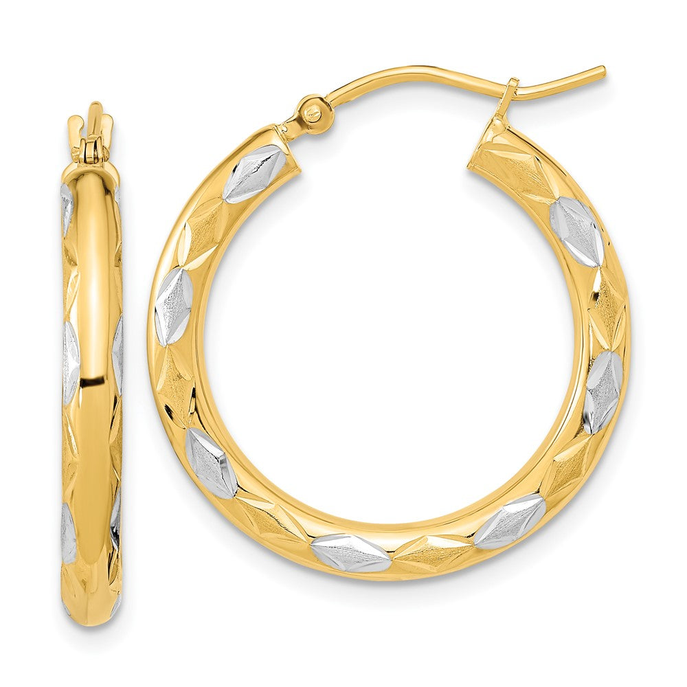14K Gelb & Rhodium Weiß Poliert Satiniert und Diamantiert Creolen