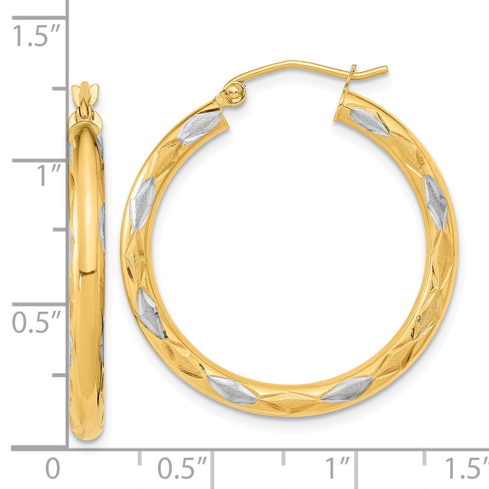 14K Gelb & Rhodium Weiß Poliert Satiniert und Diamantiert Creolen