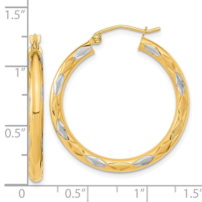 14K Gelb & Rhodium Weiß Poliert Satiniert und Diamantiert Creolen