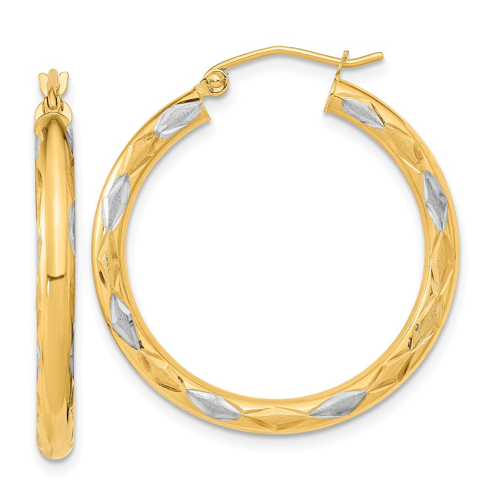 14K Gelb & Rhodium Weiß Poliert Satiniert und Diamantiert Creolen