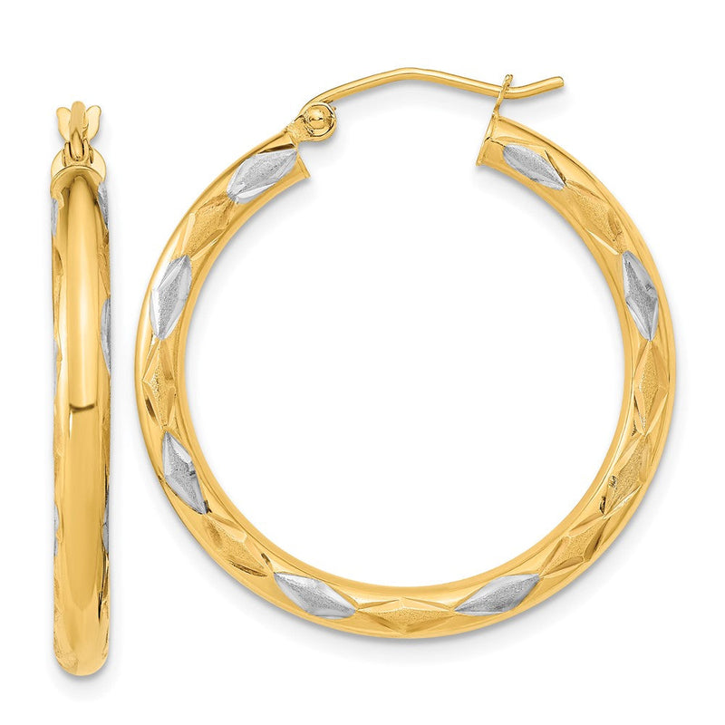 14K Gelb & Rhodium Weiß Poliert Satiniert und Diamantiert Creolen
