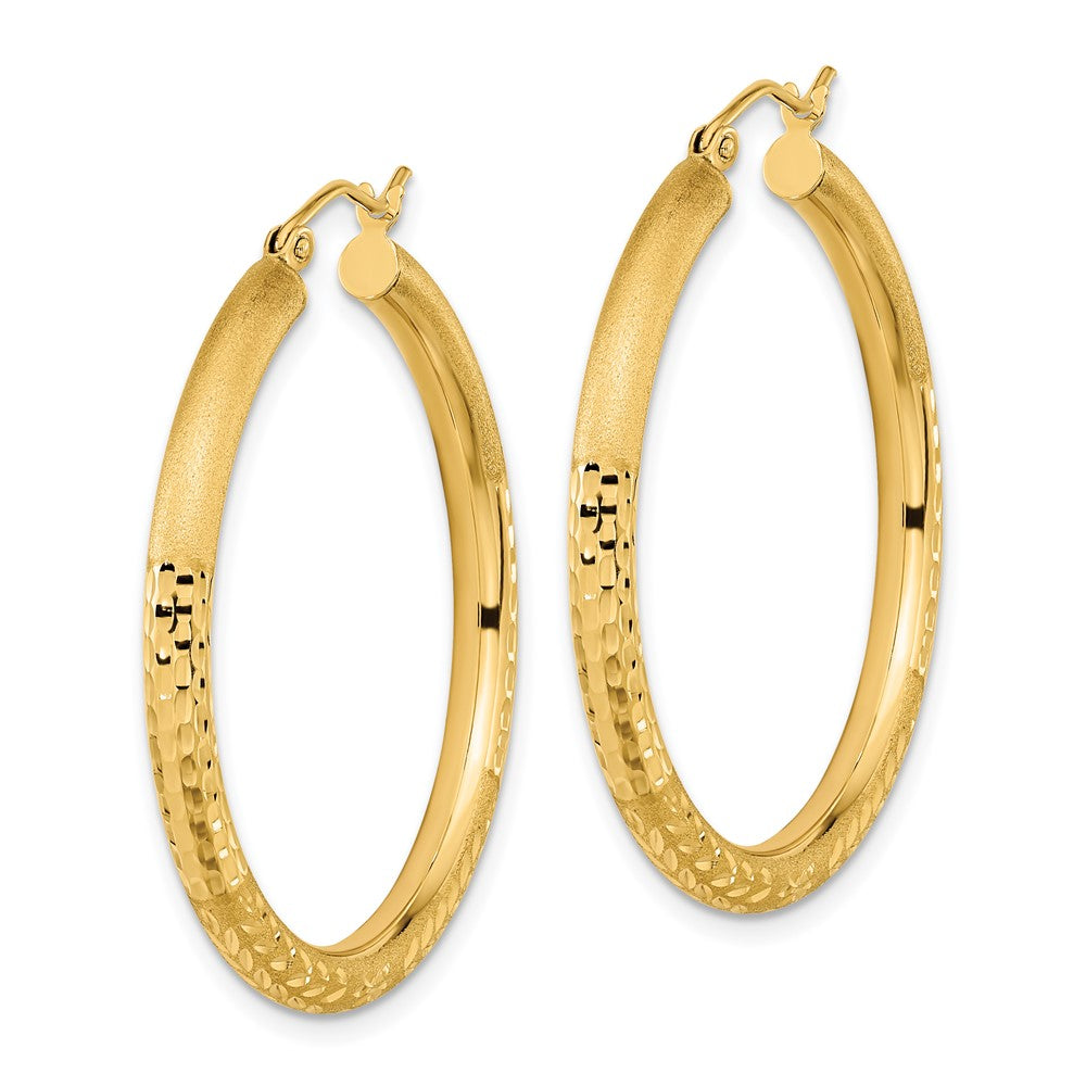 14K Gelbgold Poliert Satiniert und Diamantiert Creolen