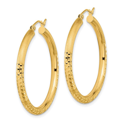14K Gelbgold Poliert Satiniert und Diamantiert Creolen