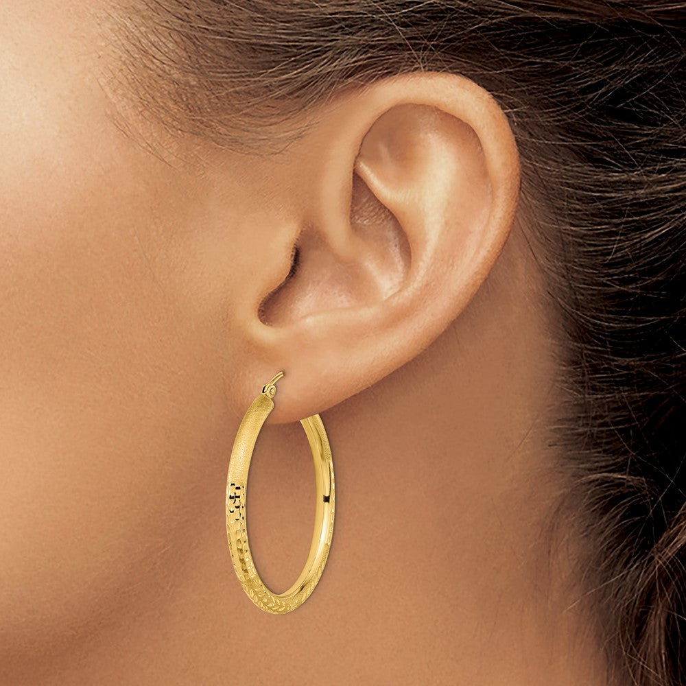 14K Gelbgold Poliert Satiniert und Diamantiert Creolen