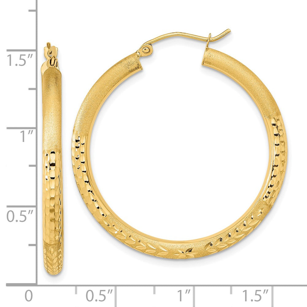 14K Gelbgold Poliert Satiniert und Diamantiert Creolen