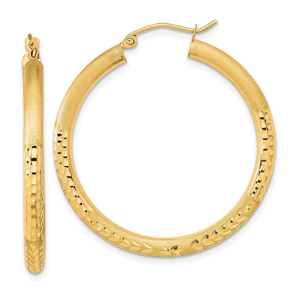 14K Gelbgold Poliert Satiniert und Diamantiert Creolen