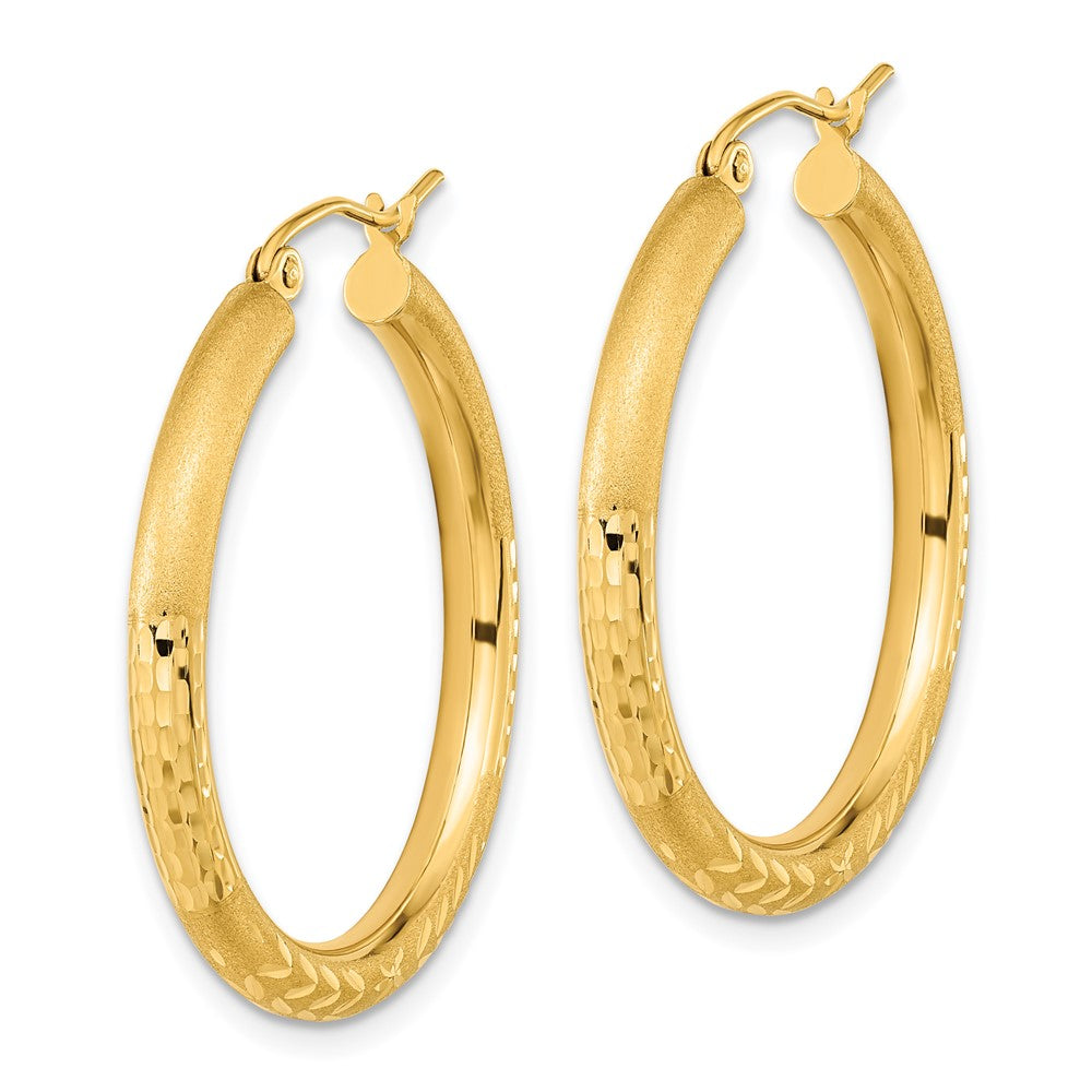 14K Gelbgold Poliert Satiniert und Diamantiert Creolen