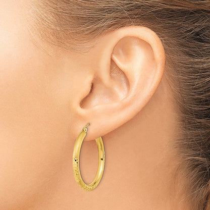 14K Gelbgold Poliert Satiniert und Diamantiert Creolen