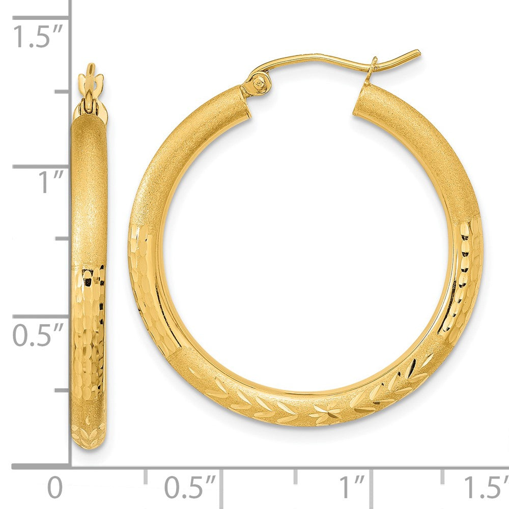 14K Gelbgold Poliert Satiniert und Diamantiert Creolen