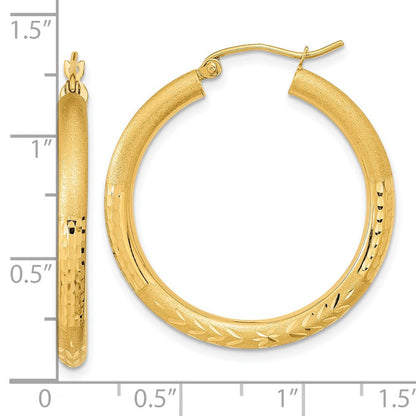 14K Gelbgold Poliert Satiniert und Diamantiert Creolen