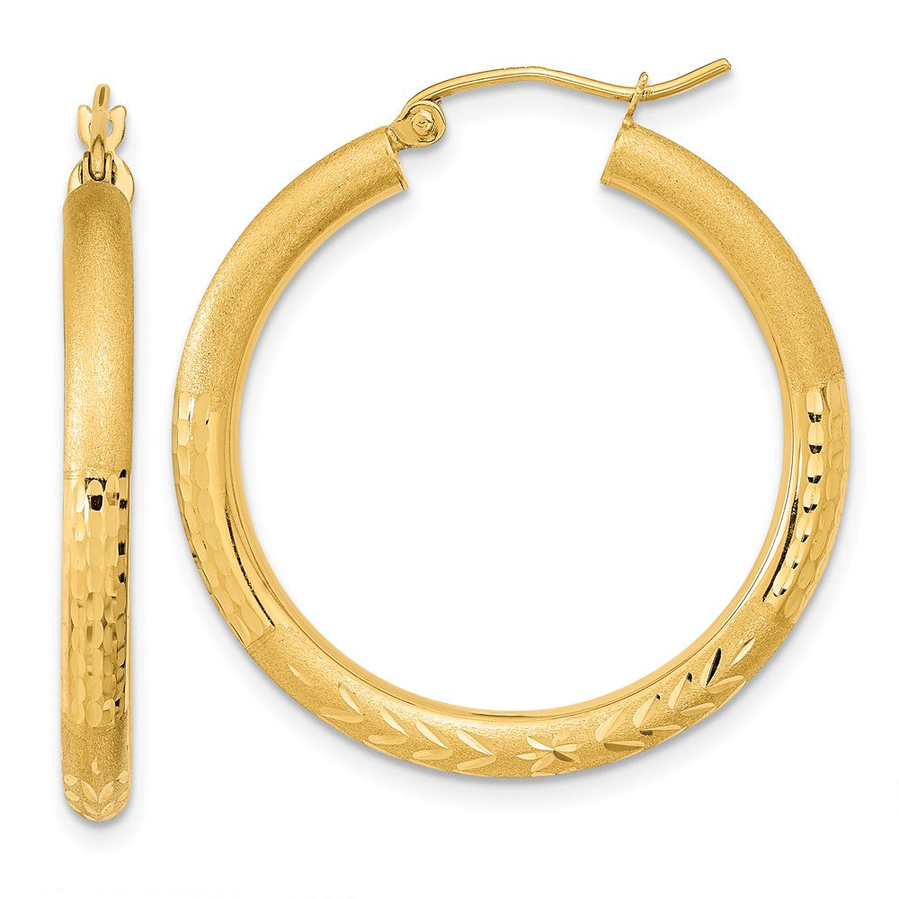 14K Gelbgold Poliert Satiniert und Diamantiert Creolen