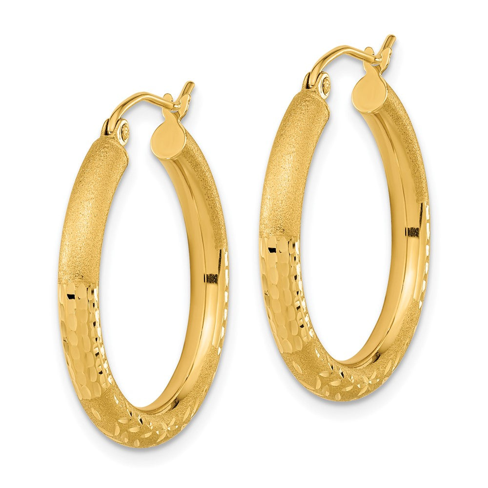 14K Gelbgold Poliert Satiniert und Diamantiert Creole Earringss