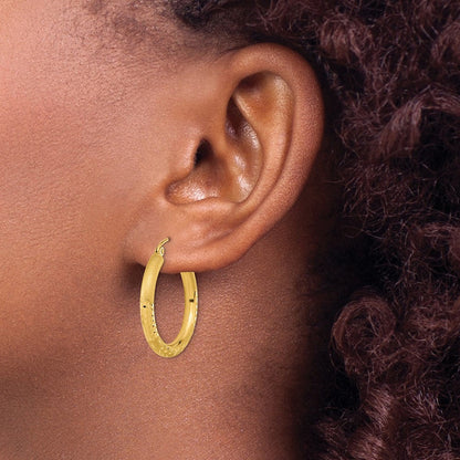 14K Gelbgold Poliert Satiniert und Diamantiert Creole Earringss