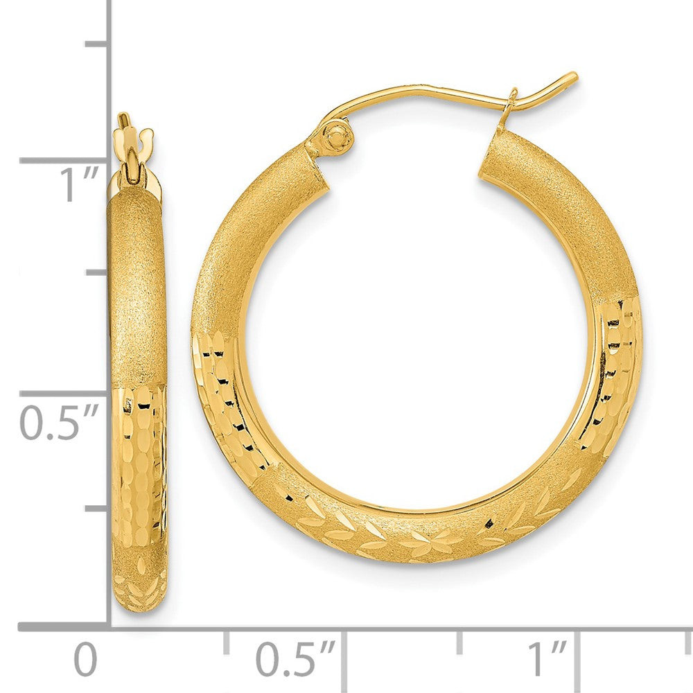 14K Gelbgold Poliert Satiniert und Diamantiert Creole Earringss