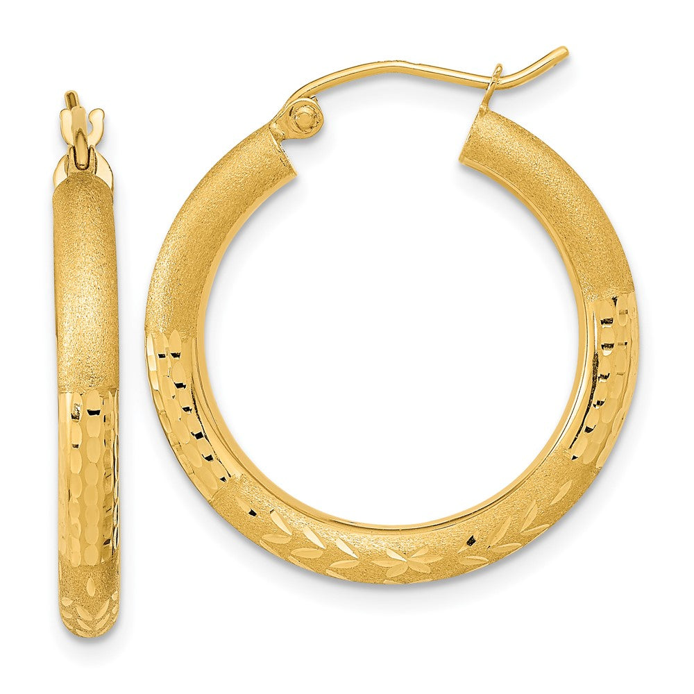 14K Gelbgold Poliert Satiniert und Diamantiert Creole Earringss