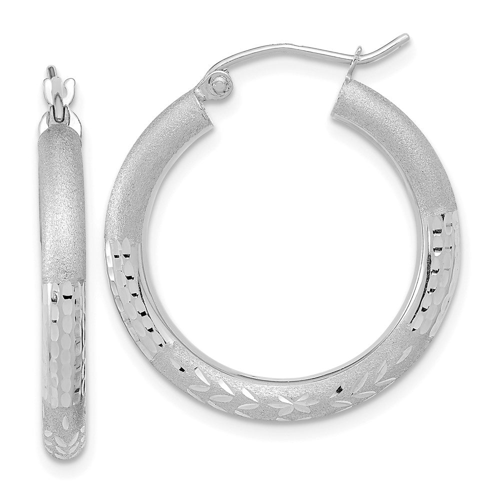 14K Weißgold Poliert Satiniert und Diamantiert Creolen