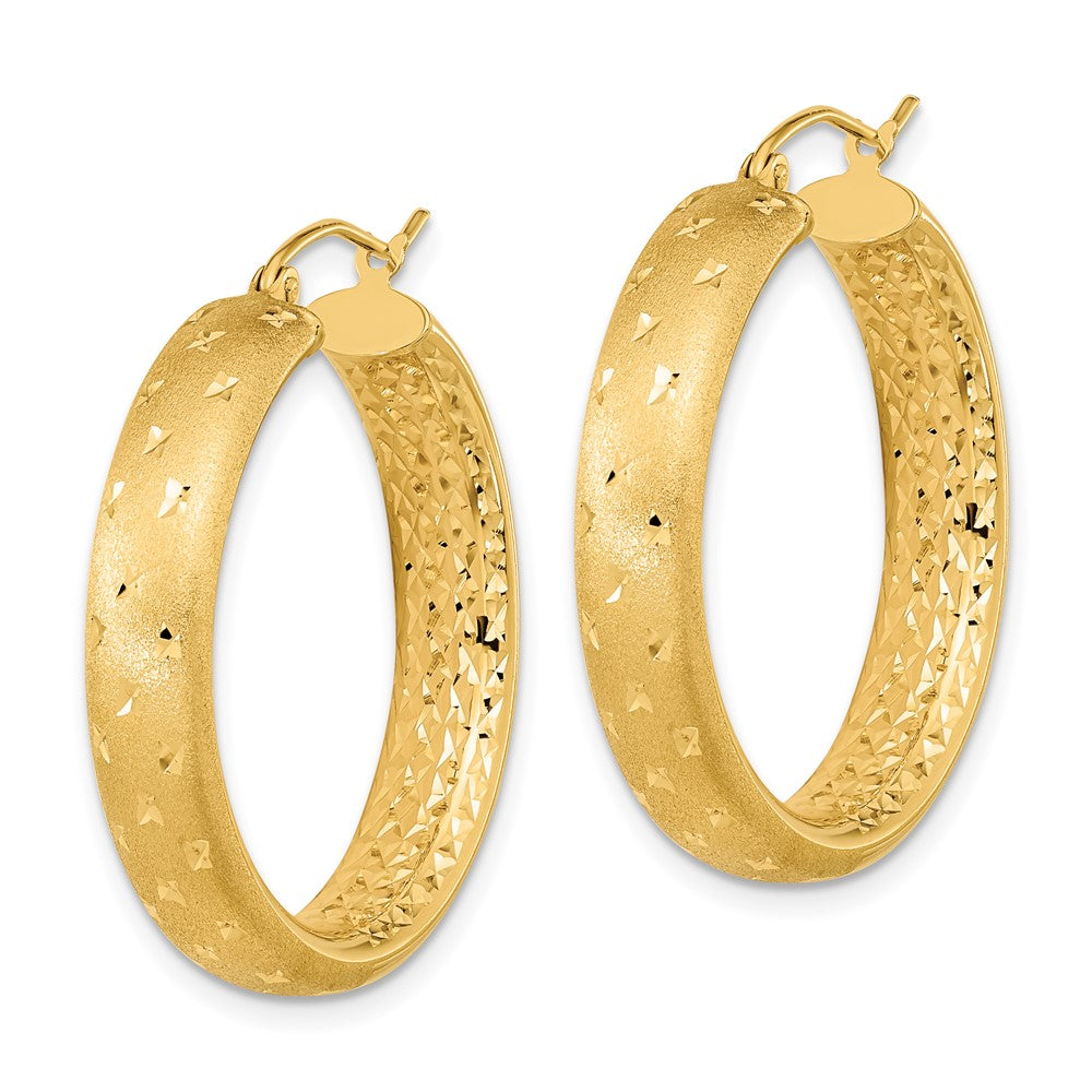 14K Gelbgold Poliert Satiniert und Diamantiert Creolen