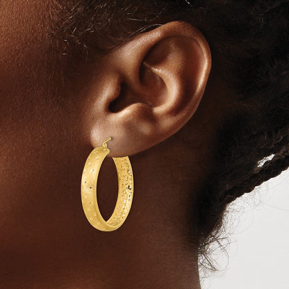 14K Gelbgold Poliert Satiniert und Diamantiert Creolen