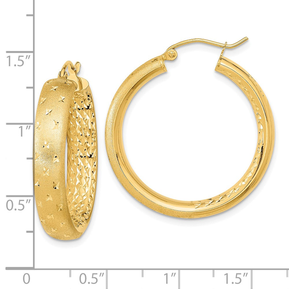 14K Gelbgold Poliert Satiniert und Diamantiert Creolen