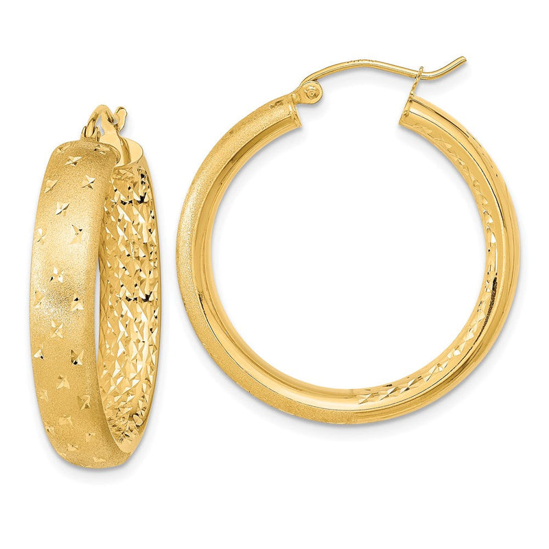 14K Gelbgold Poliert Satiniert und Diamantiert Creolen