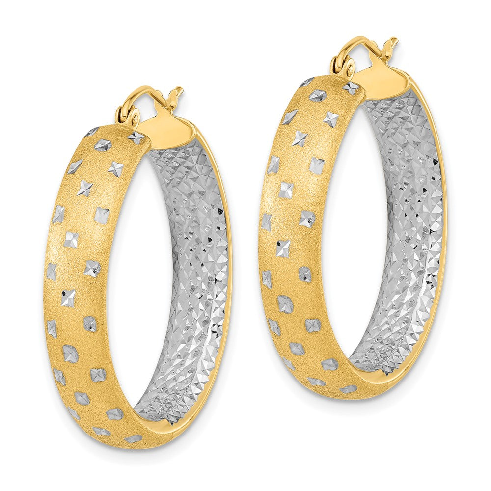 14K Gelb & Rhodium Weiß Poliert Satiniert Diamantiert In/out Creolen