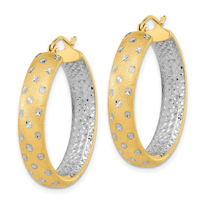 14K Gelb & Rhodium Weiß Poliert Satiniert Diamantiert In/out Creolen