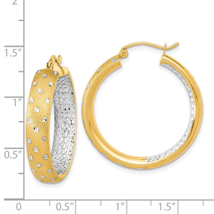 14K Gelb & Rhodium Weiß Poliert Satiniert Diamantiert In/out Creolen