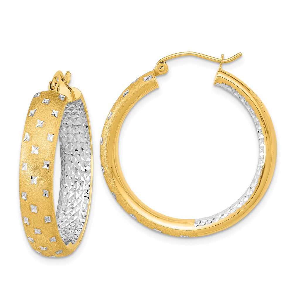 14K Gelb & Rhodium Weiß Poliert Satiniert Diamantiert In/out Creolen