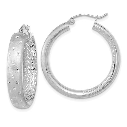14K Weißgold Poliert Satiniert und Diamantiert In/out Creolen