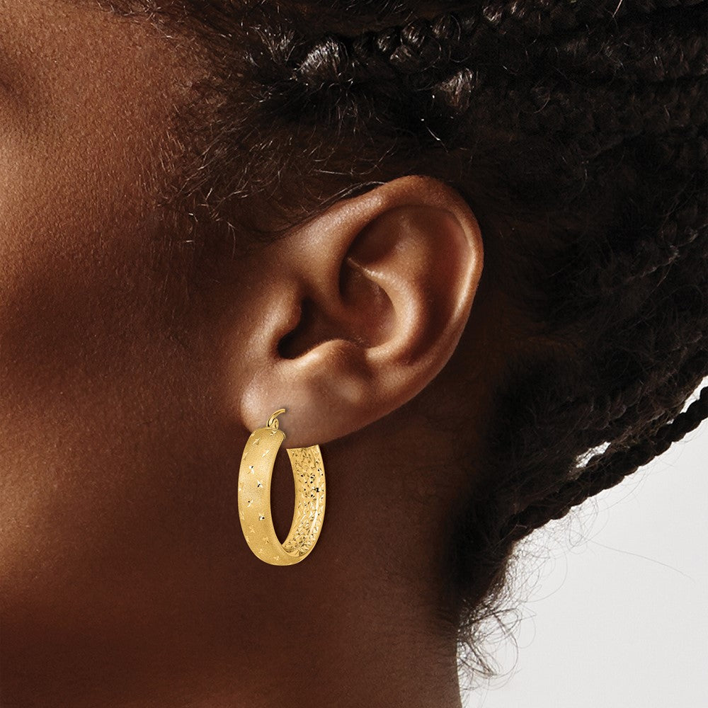 14K Gelbgold Poliert Satiniert und Diamantiert In/out Creolen