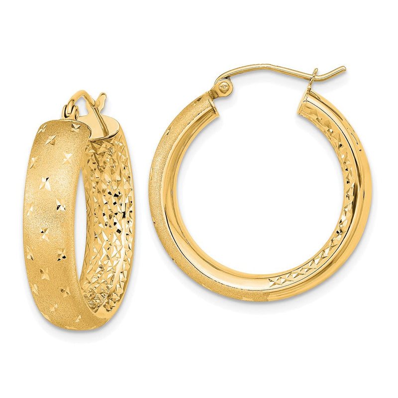 14K Gelbgold Poliert Satiniert und Diamantiert In/out Creolen