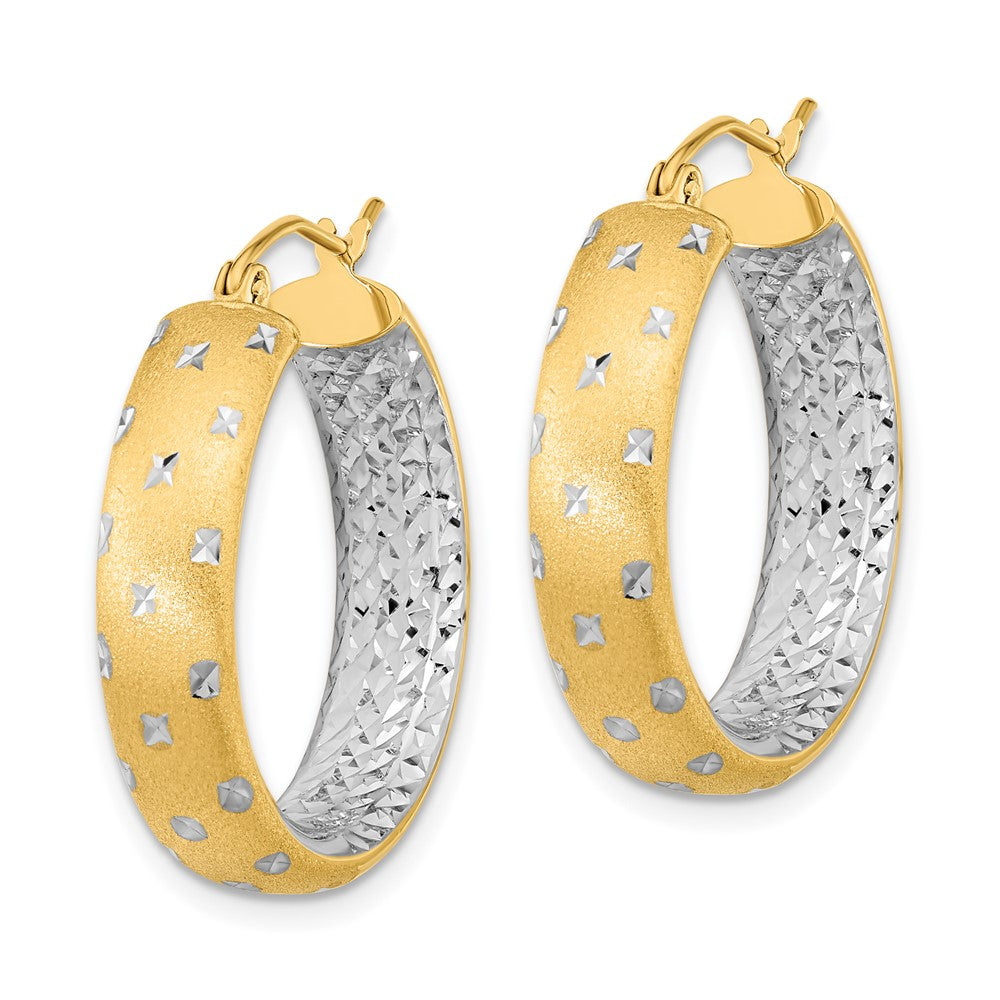 14K Gelb & Rhodium Weiß Poliert Satiniert Diamantiert In/out Creolen