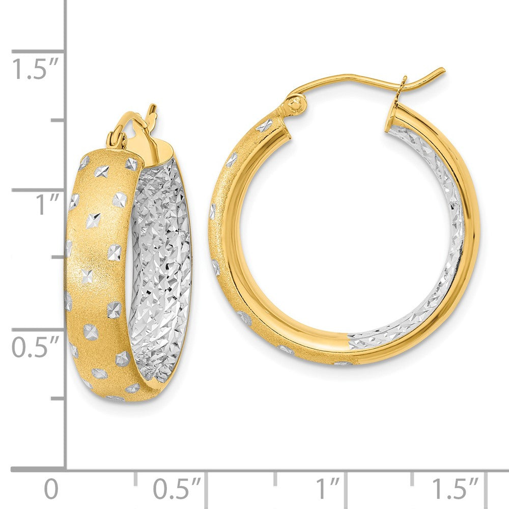 14K Gelb & Rhodium Weiß Poliert Satiniert Diamantiert In/out Creolen