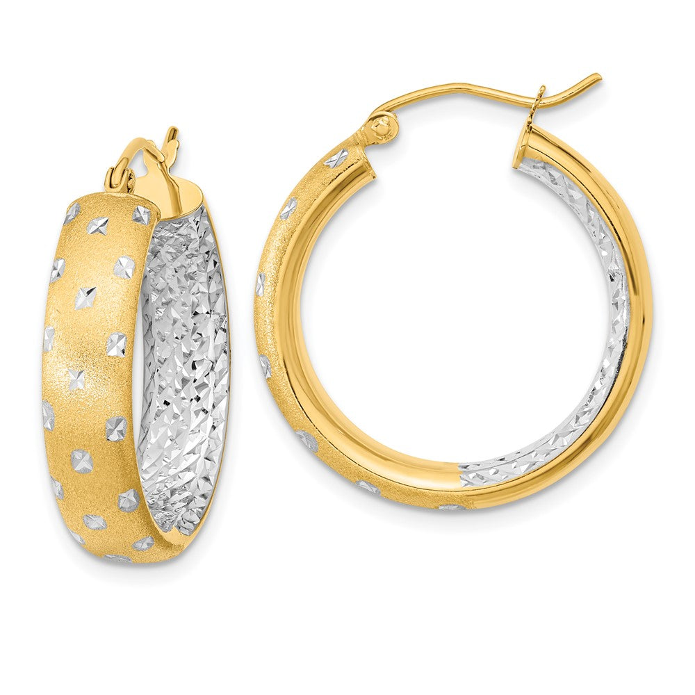 14K Gelb & Rhodium Weiß Poliert Satiniert Diamantiert In/out Creolen